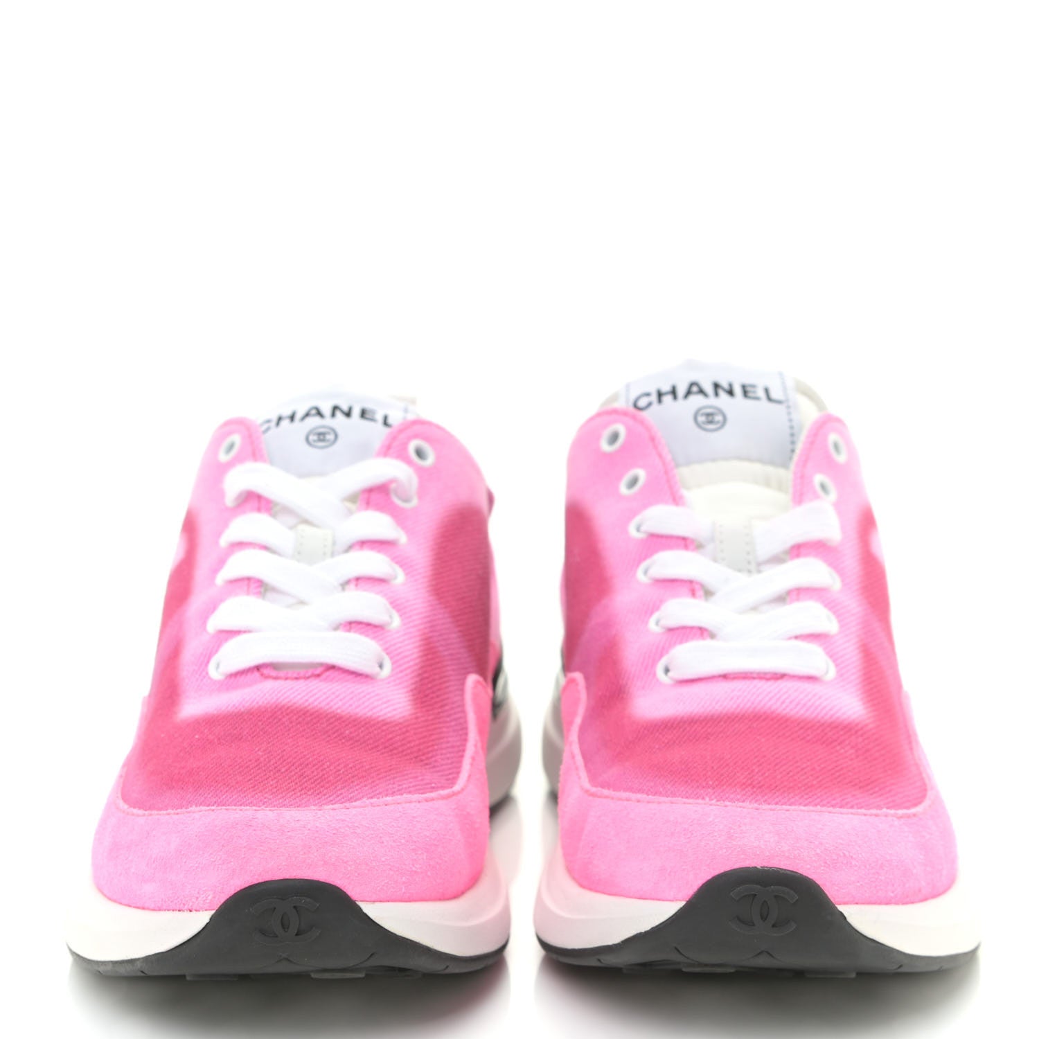 Chanel Denim Suede Calfskin Womens CC Sneakers 37 Pink 2 of 9