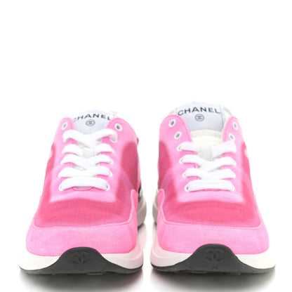 Chanel Denim Suede Calfskin Womens CC Sneakers 37 Pink 2 of 9