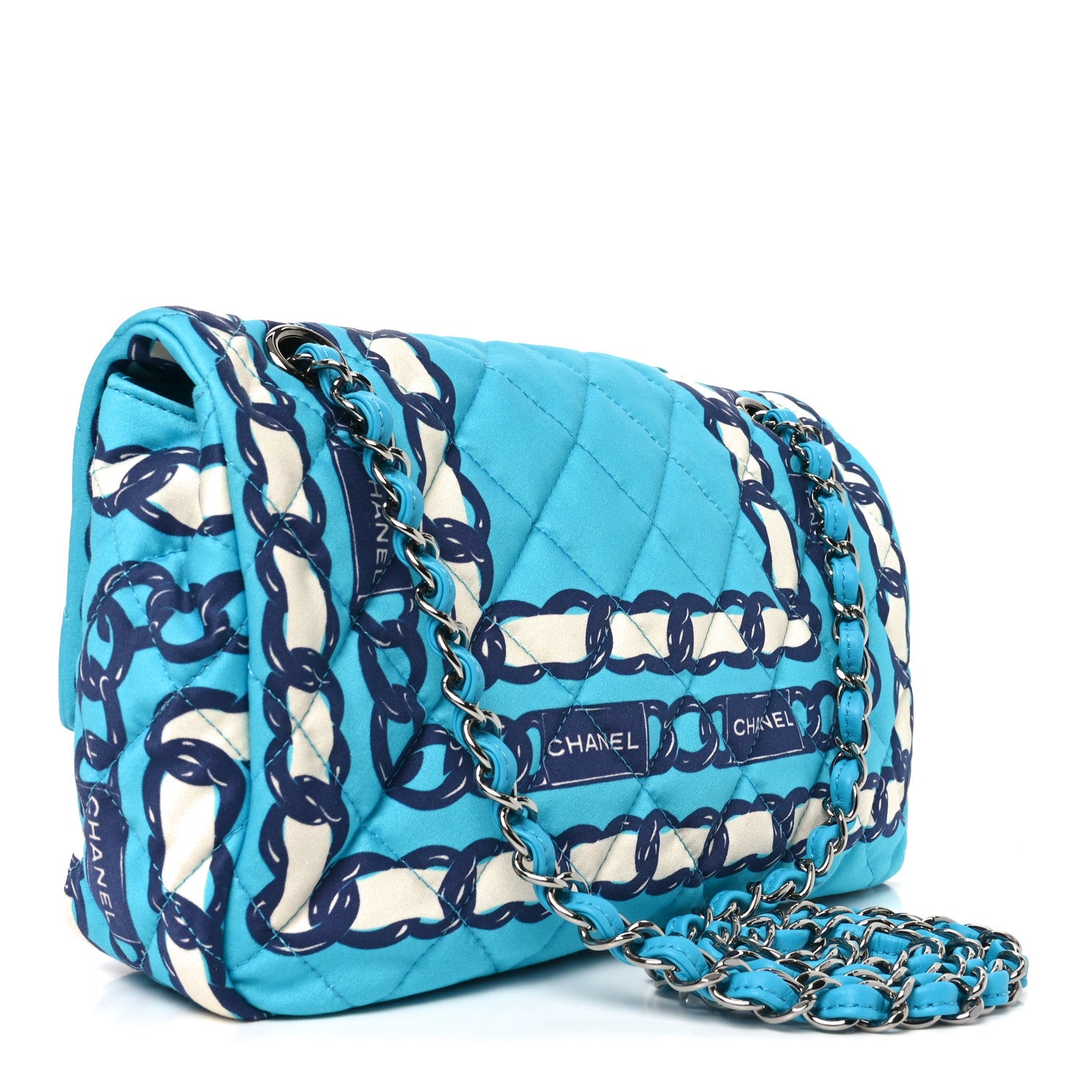 Chanel Silk Chain Printed Medium Single Flap Blue 3 of 11