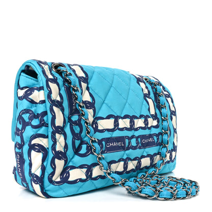 Chanel Silk Chain Printed Medium Single Flap Blue 3 of 11