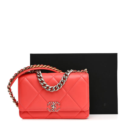 Chanel Lambskin Quilted Chanel 19 Wallet On Chain WOC Coral 13 of 13