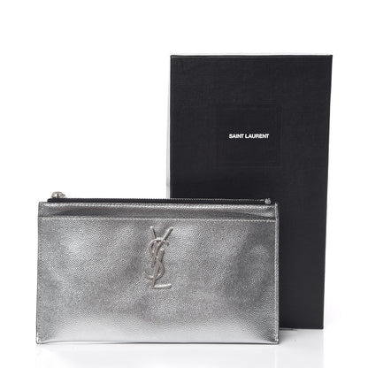 Saint Laurent Metallic Grain De Poudre Monogram Bill Pouch Argento 9 of 9
