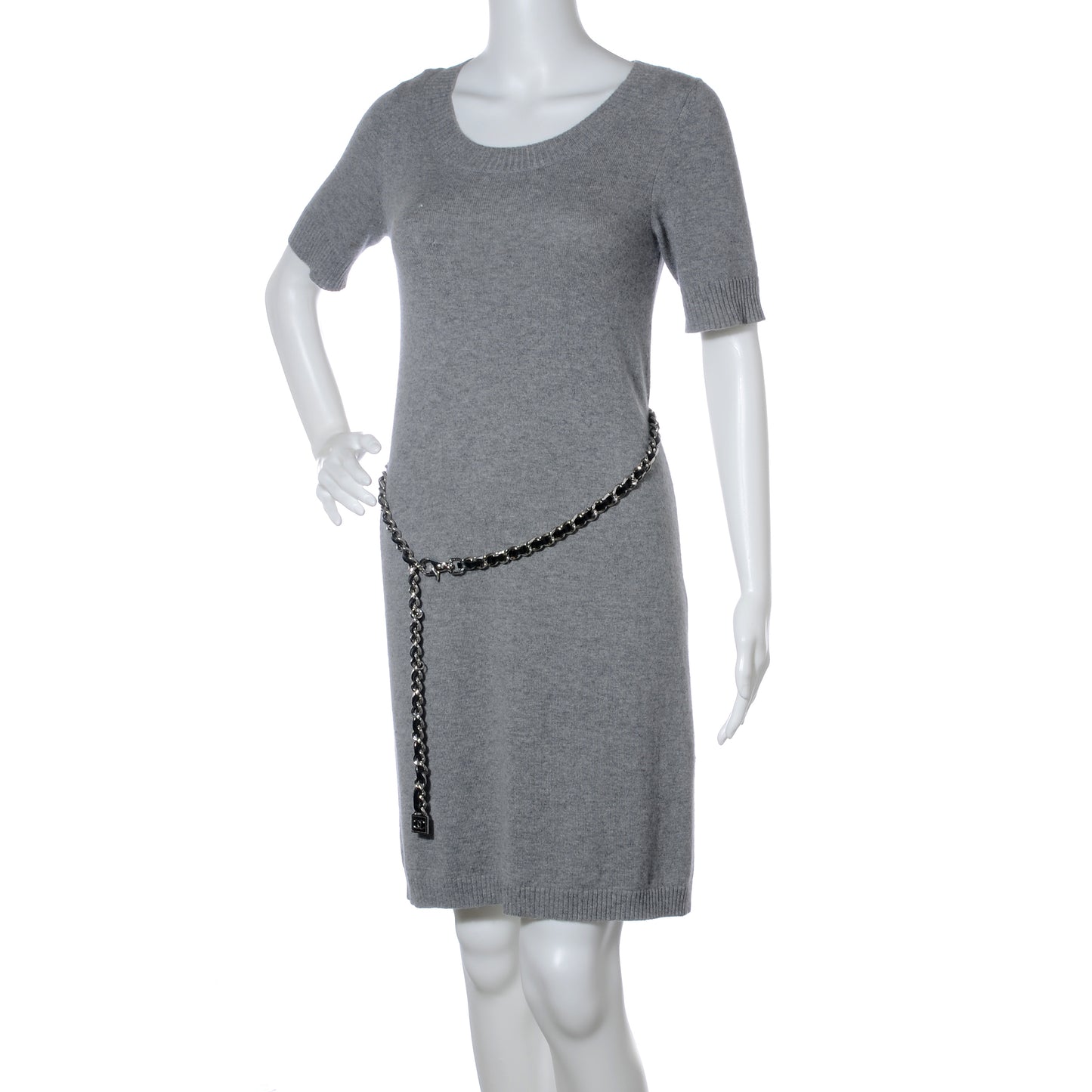Leather Silver Chain Link Belt Black
