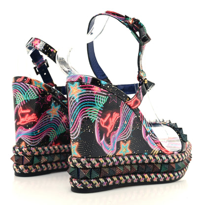 Christian Louboutin Patent Calfskin Lin By The Night Pyraclou 110 Wedge Sandals 42 Black Multicolor 4 of 8