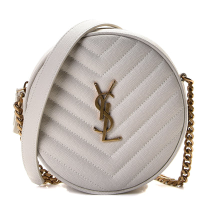 Saint Laurent Grain De Poudre Matelasse Chevron Quilted Round Vinyle Camera Bag Crema Soft 1 of 7