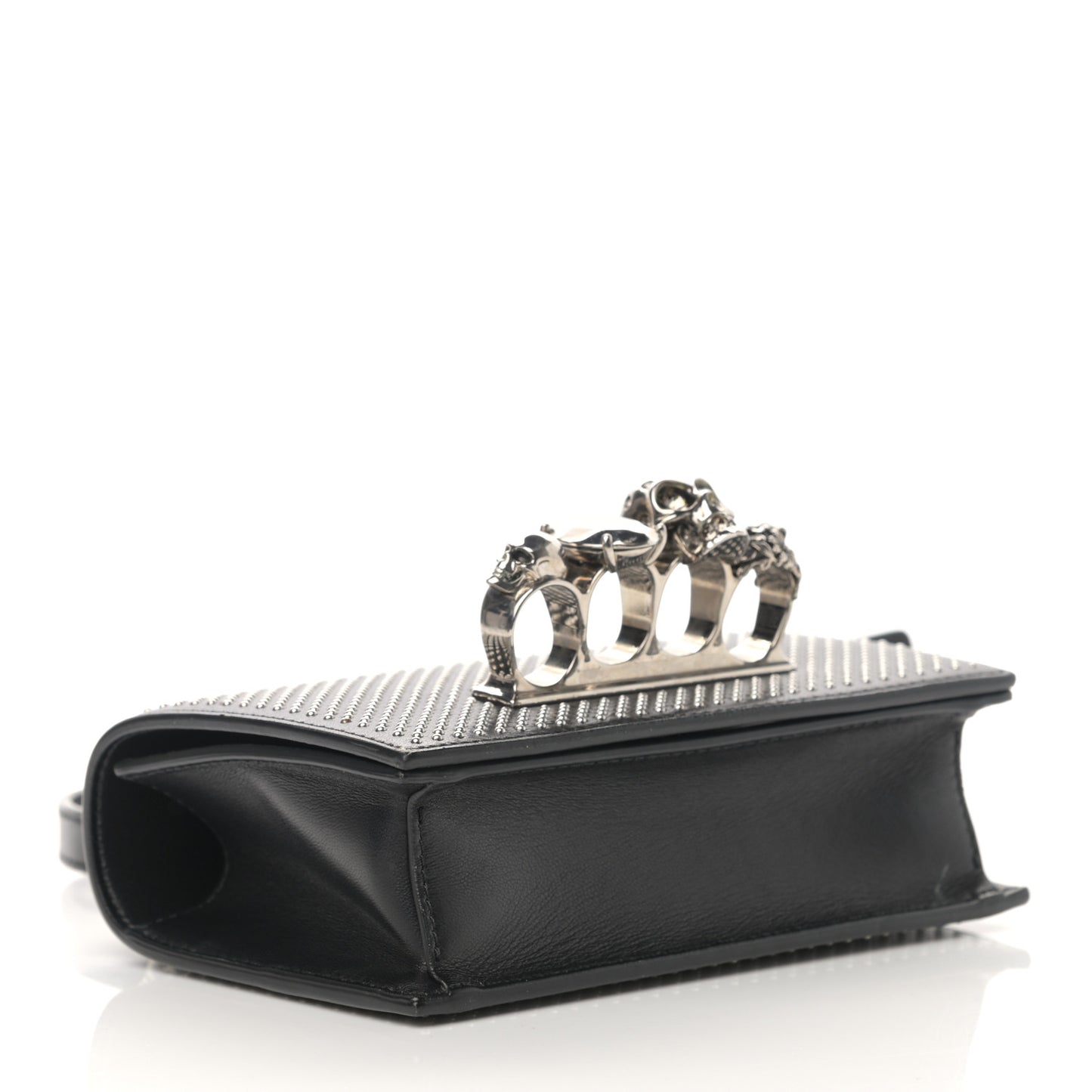Calfskin Studded Jeweled Satchel Black