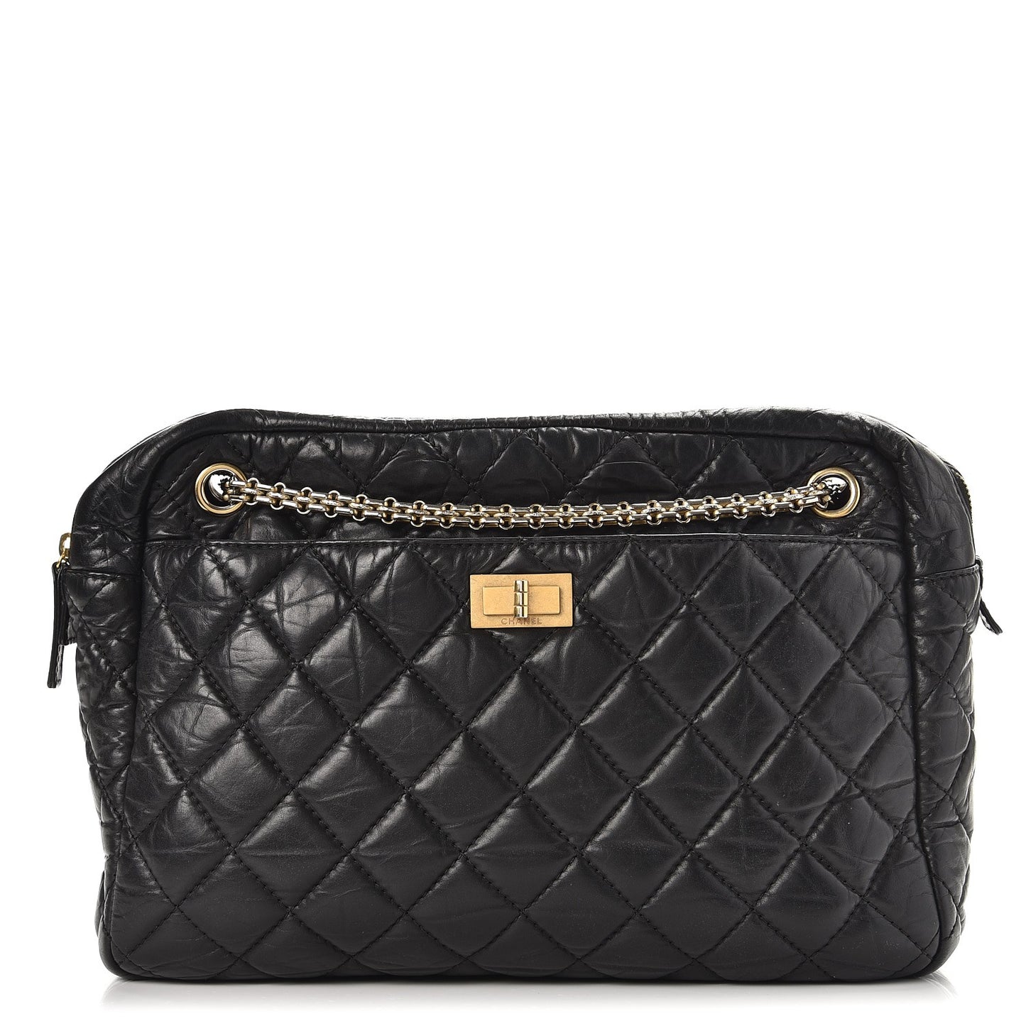 Aged Calfskin Quilted Large Reissue Camera Case Black