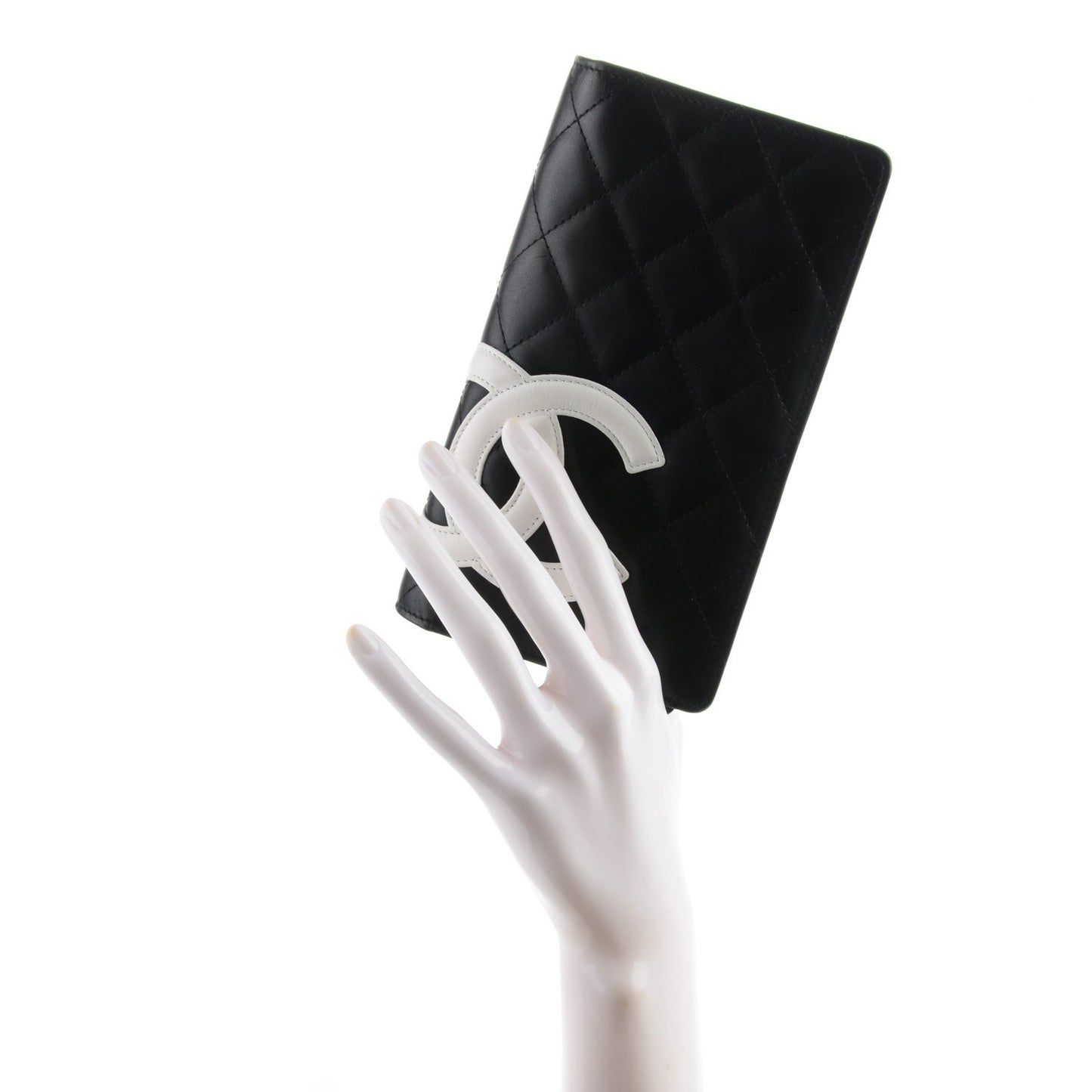 Calfskin Quilted Cambon Yen Wallet Black White