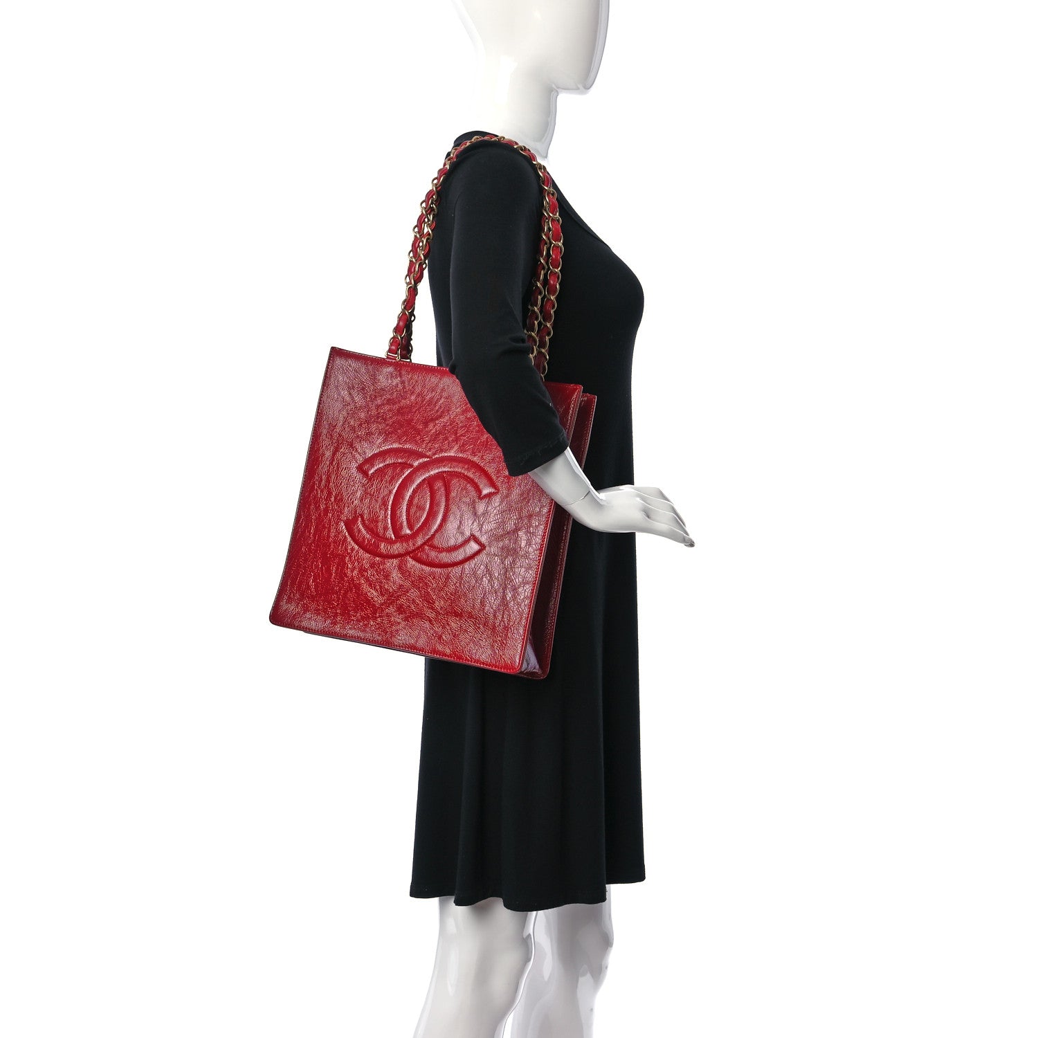 Chanel Shiny Aged Calfskin North South Shopping Bag Red 2 of 11