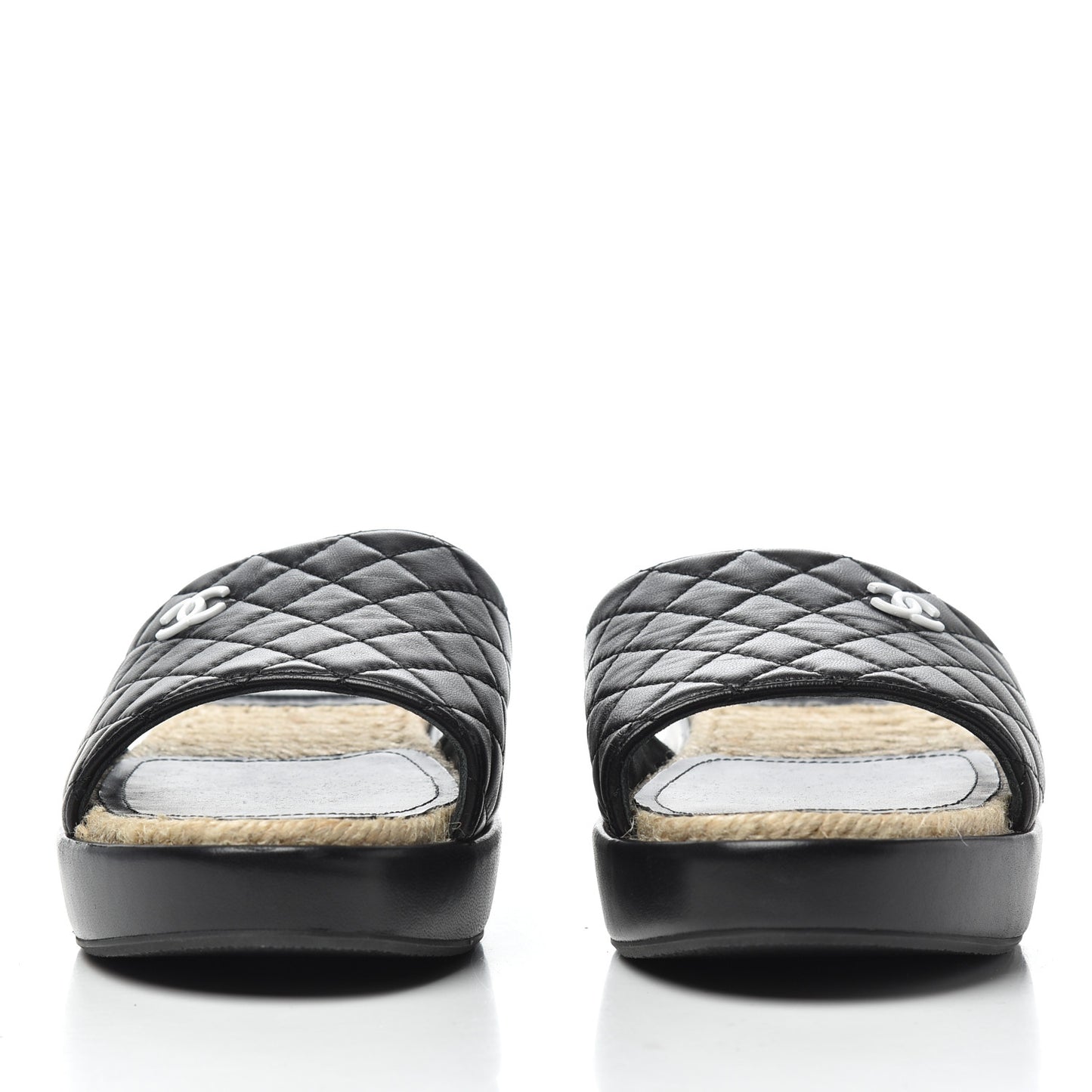 Lambskin Quilted CC Espadrille Slip On Sandals 41 Black