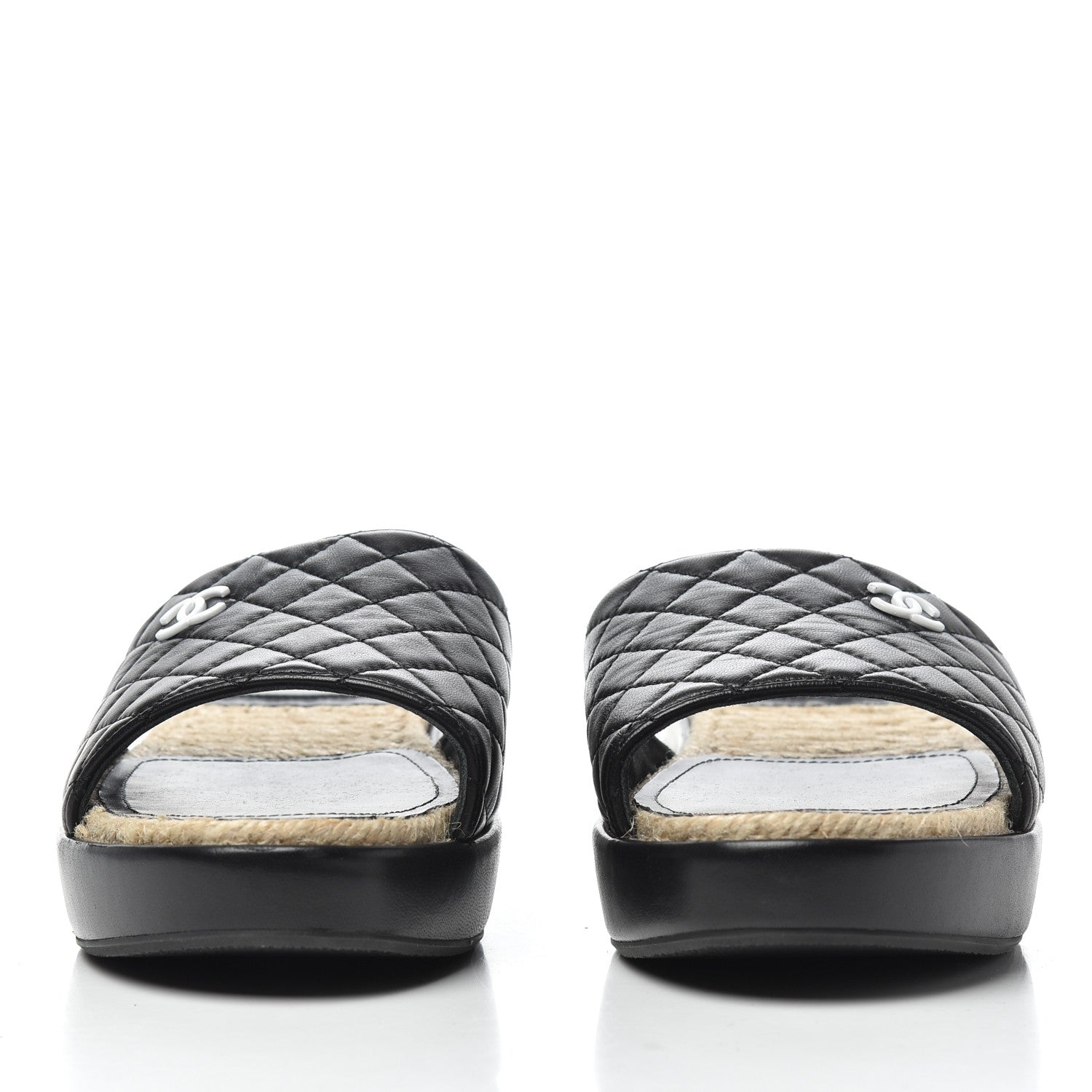Chanel Lambskin Quilted CC Espadrille Slip On Sandals 41 Black 2 of 13