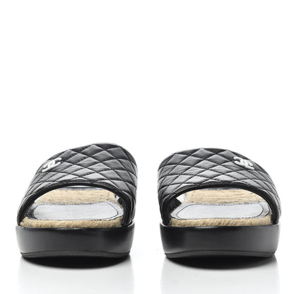 Chanel Lambskin Quilted CC Espadrille Slip On Sandals 41 Black 2 of 13