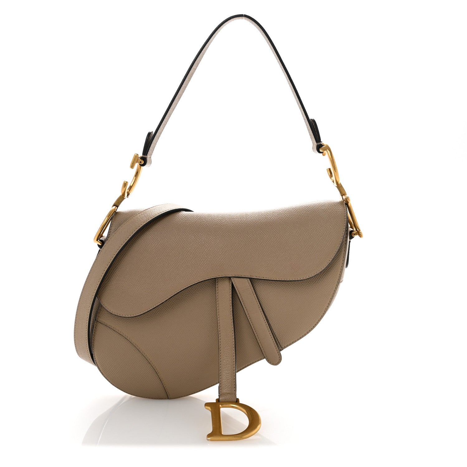 Christian Dior Grained Calfskin Saddle Bag With Strap Taupe 1 of 13