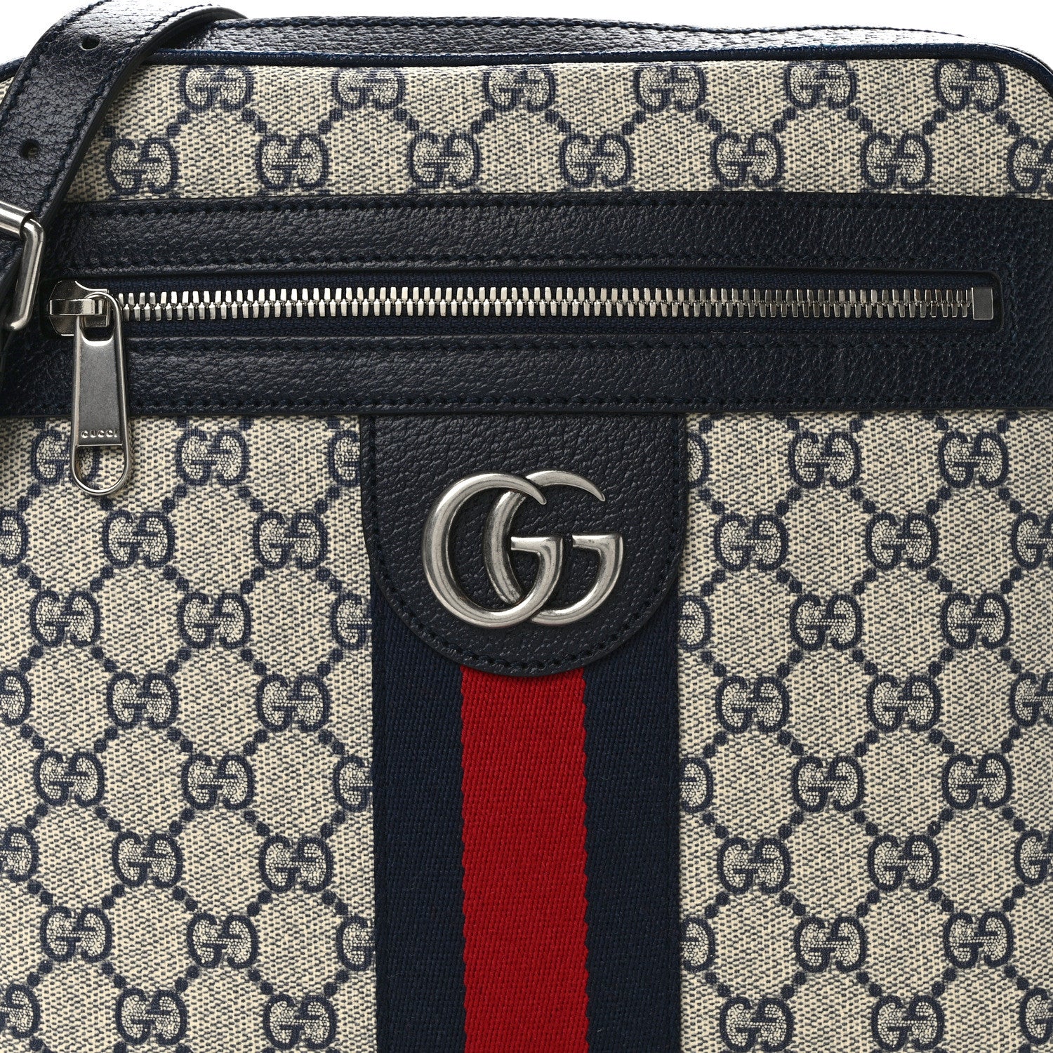 Gucci GG Supreme Monogram Textured Dollar Calfskin Web Small Ophidia Messenger Bag Beige Blue 7 of 11