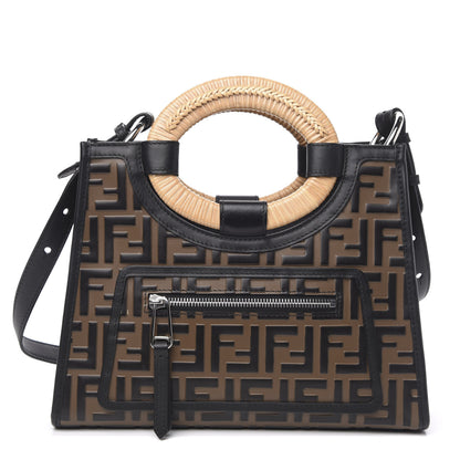 Fendi Vitello Century Wicker Bi-Color FF 1974 Embossed Small Runaway Shopper Tote Maya Black 1 of 10