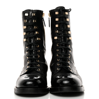 Chanel Patent Cap Toe Lace Up Combat Boots 39.5 Black 2 of 8