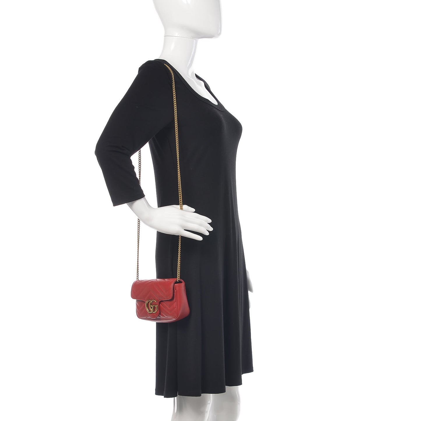 Calfskin Matelasse Super Mini GG Marmont Shoulder Bag Hibiscus Red