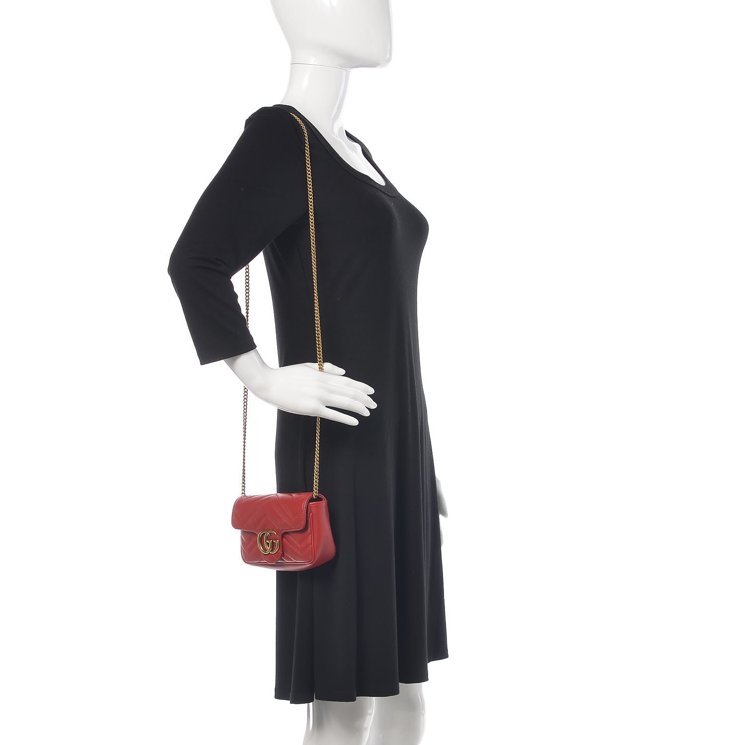 Gucci Calfskin Matelasse Super Mini GG Marmont Shoulder Bag Hibiscus Red 2 of 11