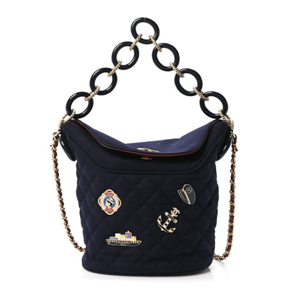Chanel Wool Lambskin Quilted Paris Hamburg Charms Bucket Bag Dark Navy 1 of 10