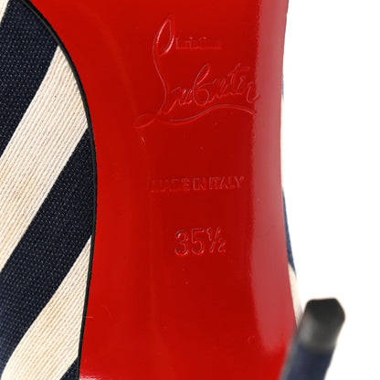 Christian Louboutin Canvas Striped Just Soon 85 Peep Toe Pumps 35.5 Navy White 7 of 9