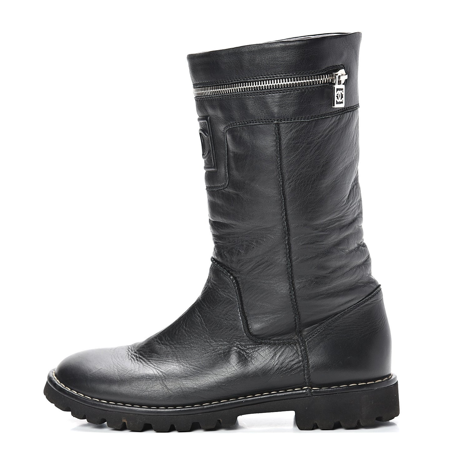 Calfskin Motorcycle Zipper Boots 41 Black