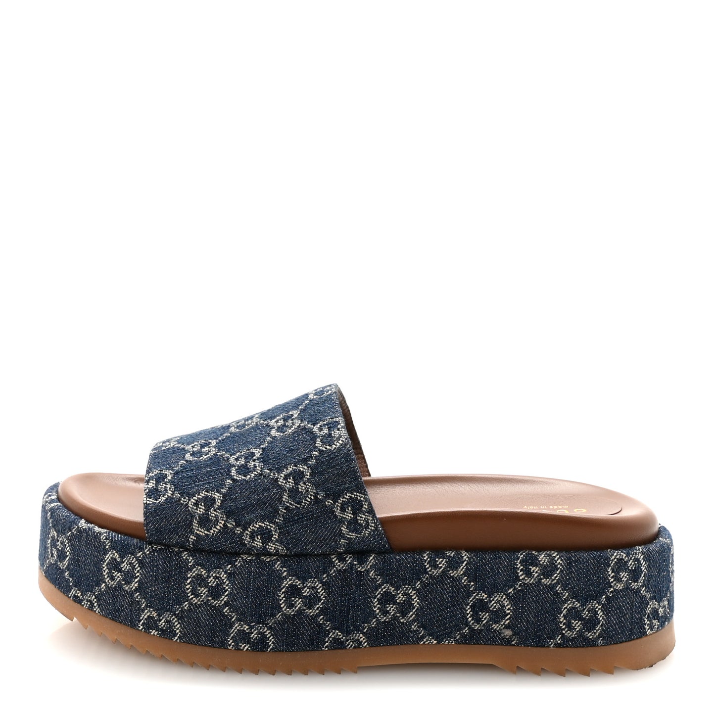 New Denim GG Monogram Angelina Platform 55mm Slide Sandals 37.5 Blue Tea