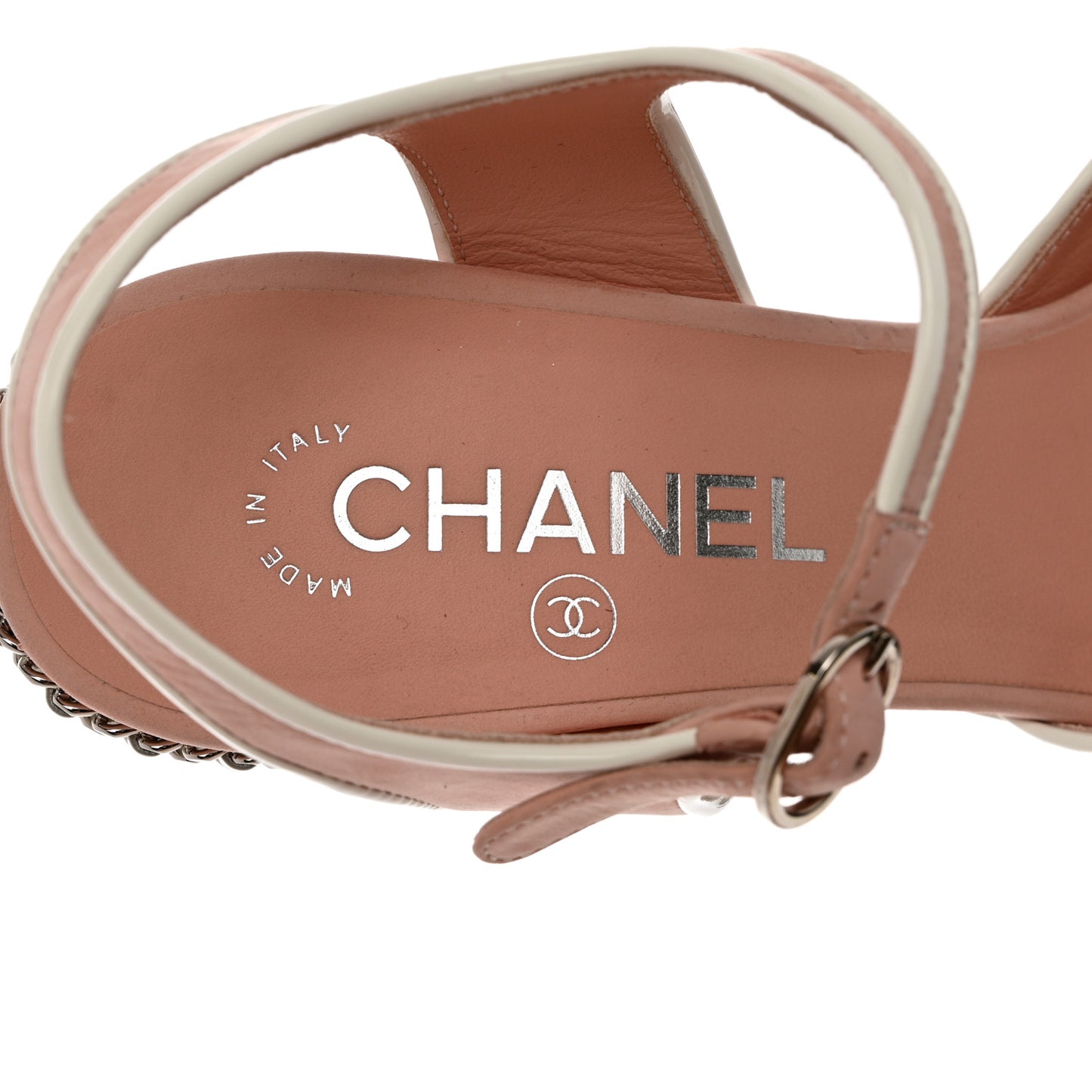 Suede Patent Chain CC Sandals 37 Pink White