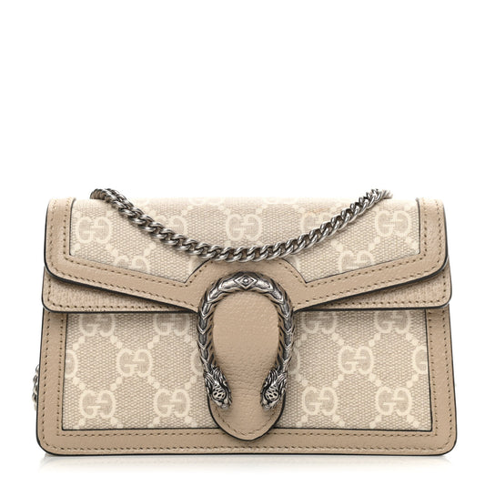 GG Supreme Monogram Textured Dollar Calfskin Super Mini Dionysus Shoulder Bag Beige Mystic White Oatmeal