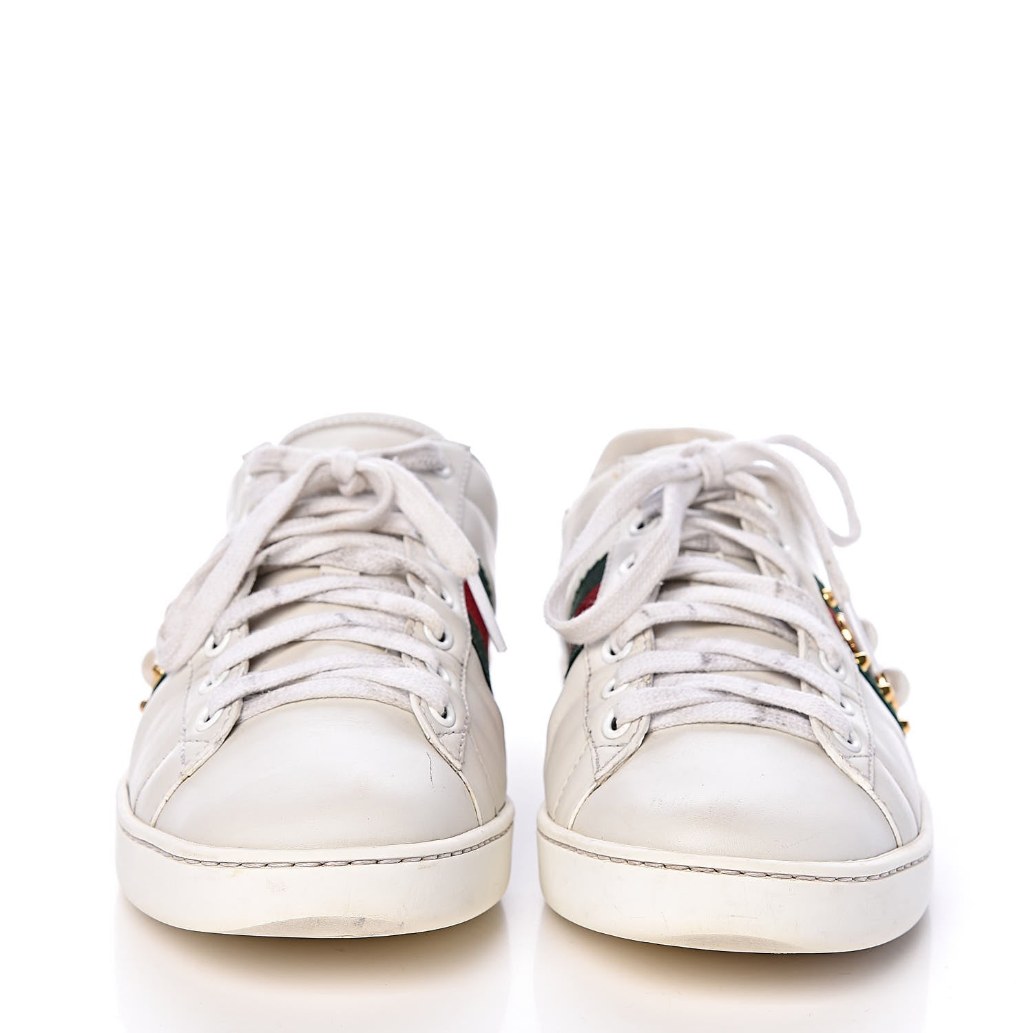 Gucci Calfskin Web Pearl Studded Womens Ace Sneakers 37.5 White 2 of 17