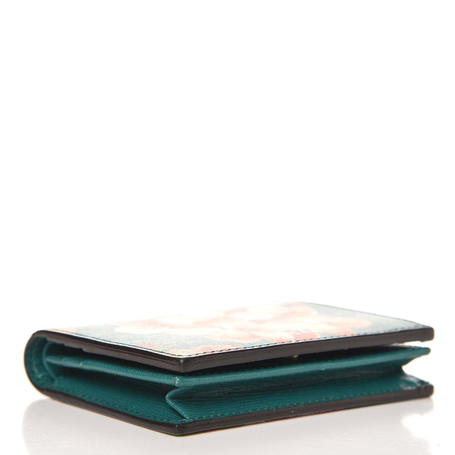 Gucci Shangai Calfskin Blooms Print Card Case Wallet Clear Bright Emerald Multicolor 4 of 8