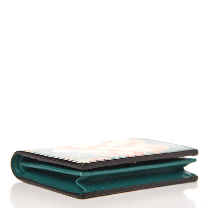 Gucci Shangai Calfskin Blooms Print Card Case Wallet Clear Bright Emerald Multicolor 4 of 8