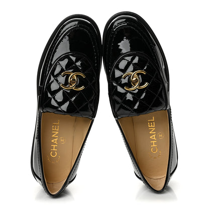 Chanel Patent Quilted CC Turnlock Loafers 38 Black 2 of 10