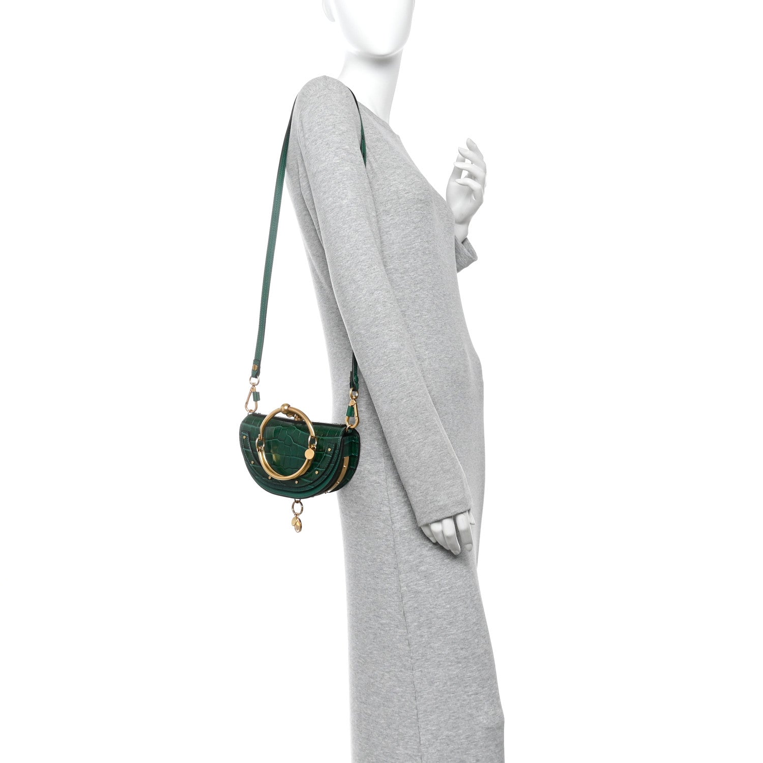 Chloe Calfskin Crocodile Embossed Small Nile Bracelet Minaudiere Bag Woodsy Green 2 of 9