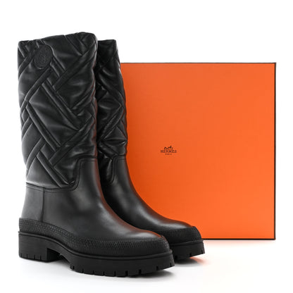 Hermes Suede Goatskin Quilted Fuji Boots 40 Black 10 of 10