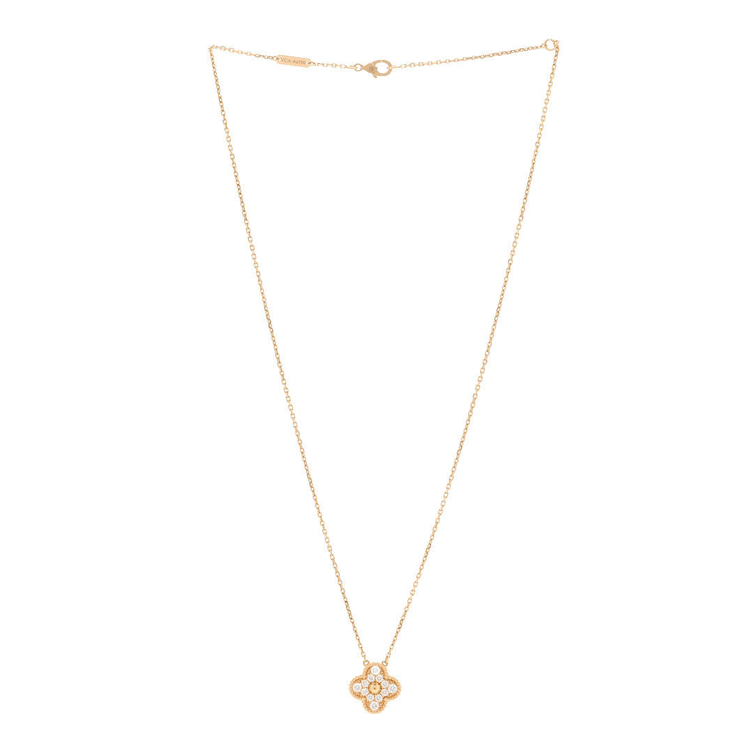 18K Yellow Gold Diamond Vintage Alhambra Pendant Necklace