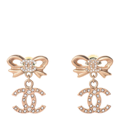 Chanel Crystal CC Bow Drop Earrings Gold 1 of 7
