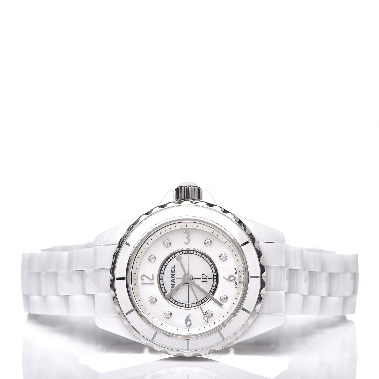Stainless Steel Ceramic Diamond Mother of Pearl 29mm J12 Quartz Watch White