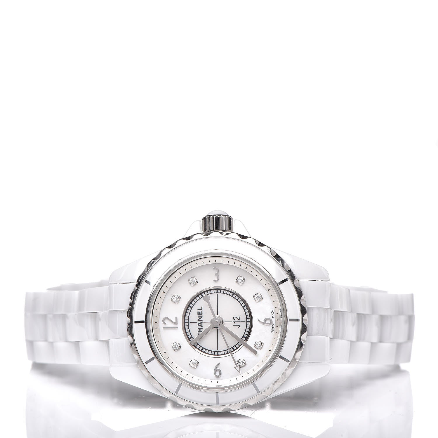 Chanel Stainless Steel Ceramic Diamond Mother of Pearl 29mm J12 Quartz Watch White 3 of 7