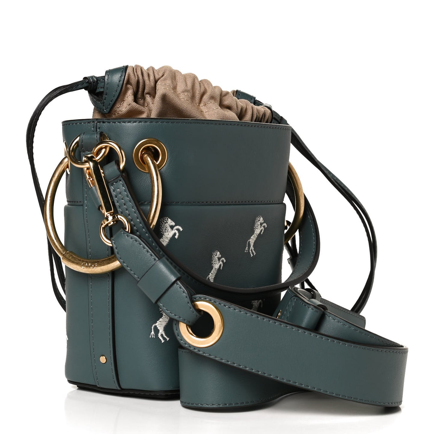 Smooth Calfskin Little Horses Embroidered Mini Roy Bucket Bag Cloudy Blue