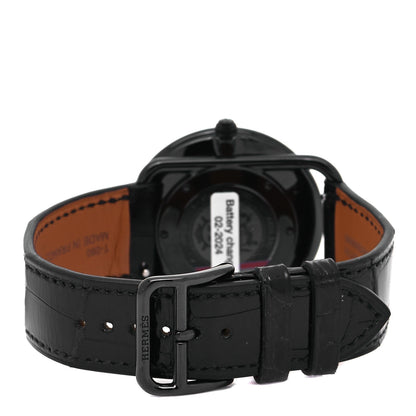 Hermes PVD Stainless Steel Alligator Black Diamond 36mm Arceau Ronde Des Heures Quartz Watch Noir 3 of 5