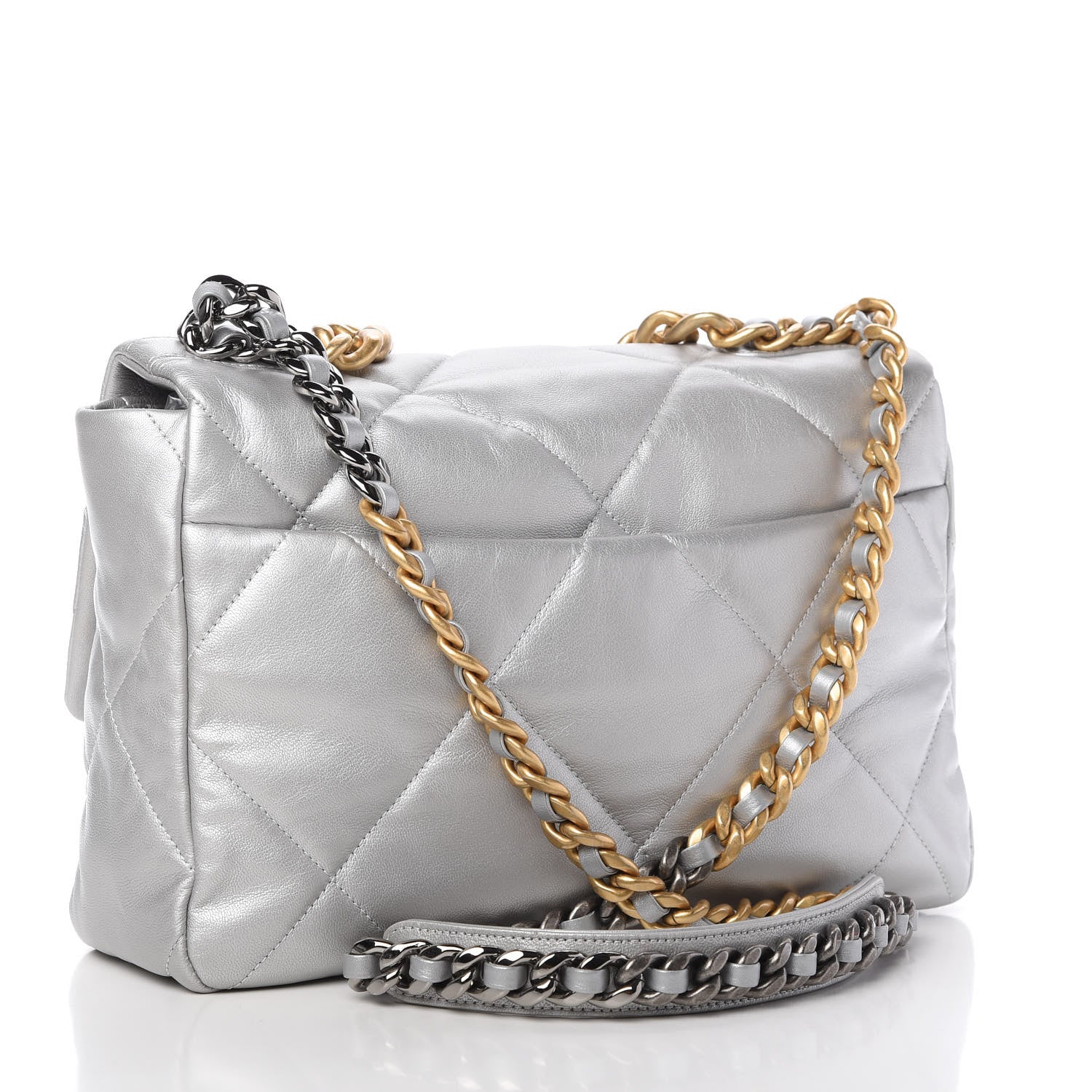 Chanel Metallic Goatskin Quilted Large Chanel 19 Flap Silver 3 of 10