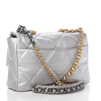Chanel Metallic Goatskin Quilted Large Chanel 19 Flap Silver 3 of 10