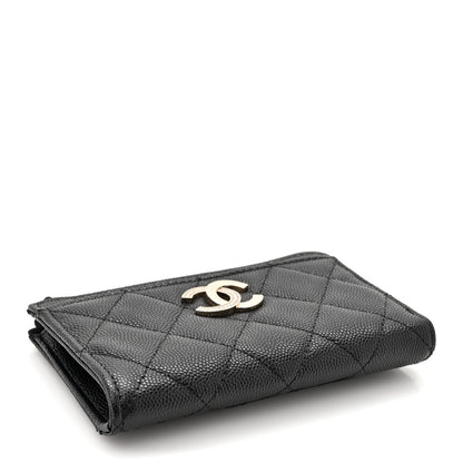 Chanel Caviar Quilted Crystal CC Zip Around Card Holder Black 5 of 9