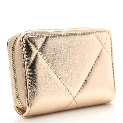 Chanel Metallic Lambskin Quilted Chanel 19 Zip Around Coin Purse Wallet Gold 3 of 7