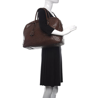 Prada Ostrich Travel Briefcase Brown 3 of 15