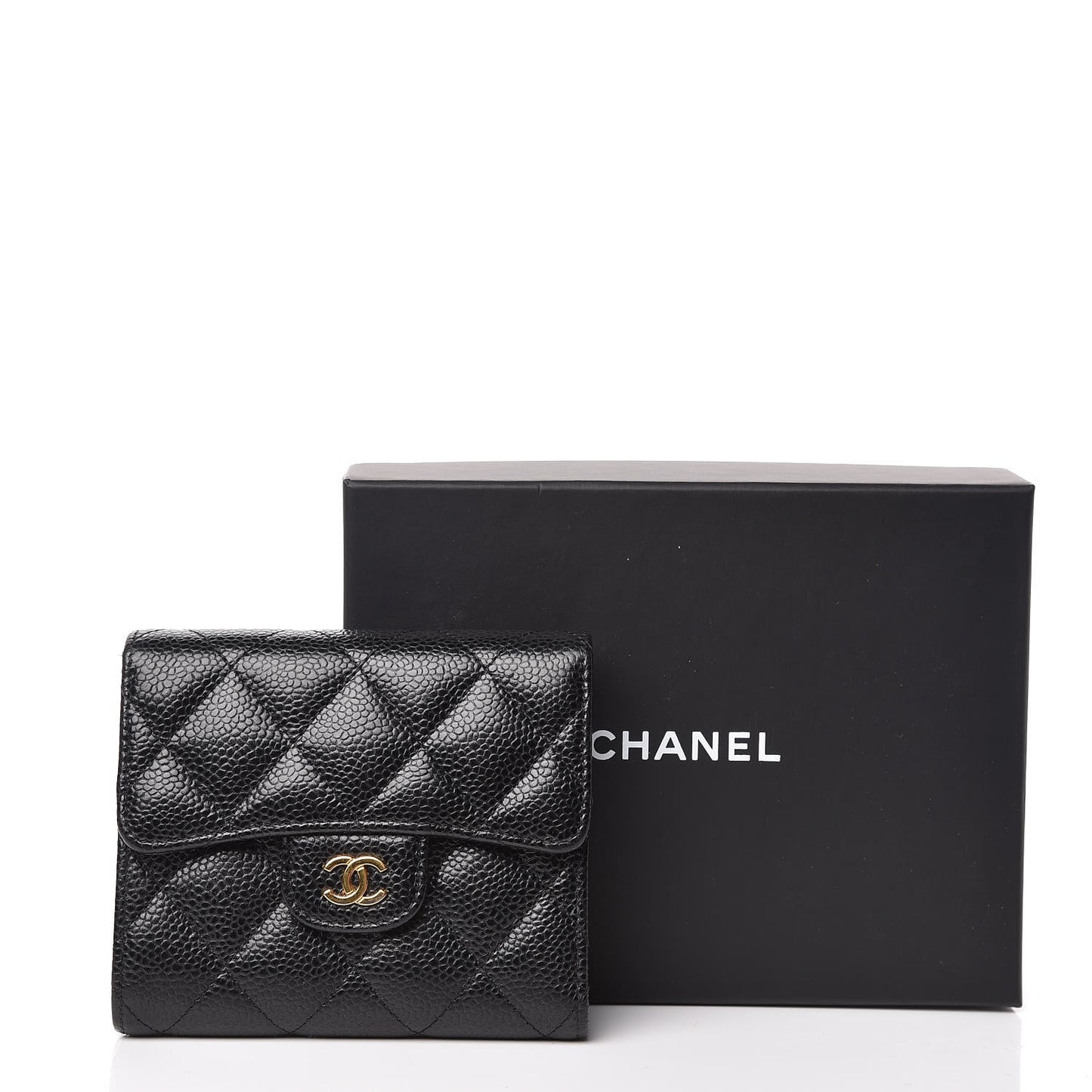 Caviar Quilted Compact Flap Wallet Black