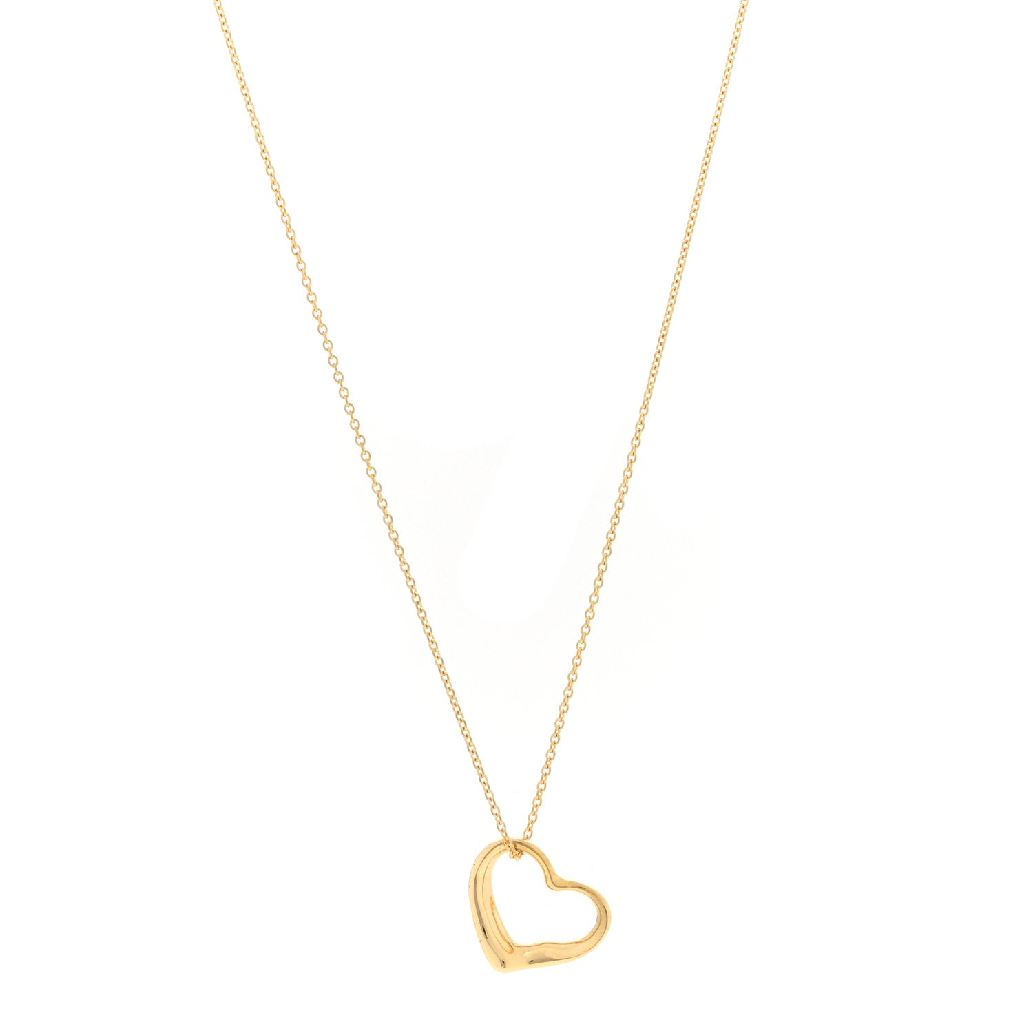 Tiffany 18K Yellow Gold 16mm Elsa Peretti Open Heart Pendant Necklace 1 of 5