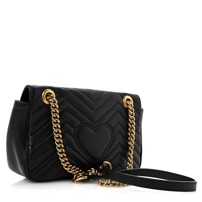 Gucci Calfskin Matelasse Small GG Marmont Shoulder Bag Black 3 of 13