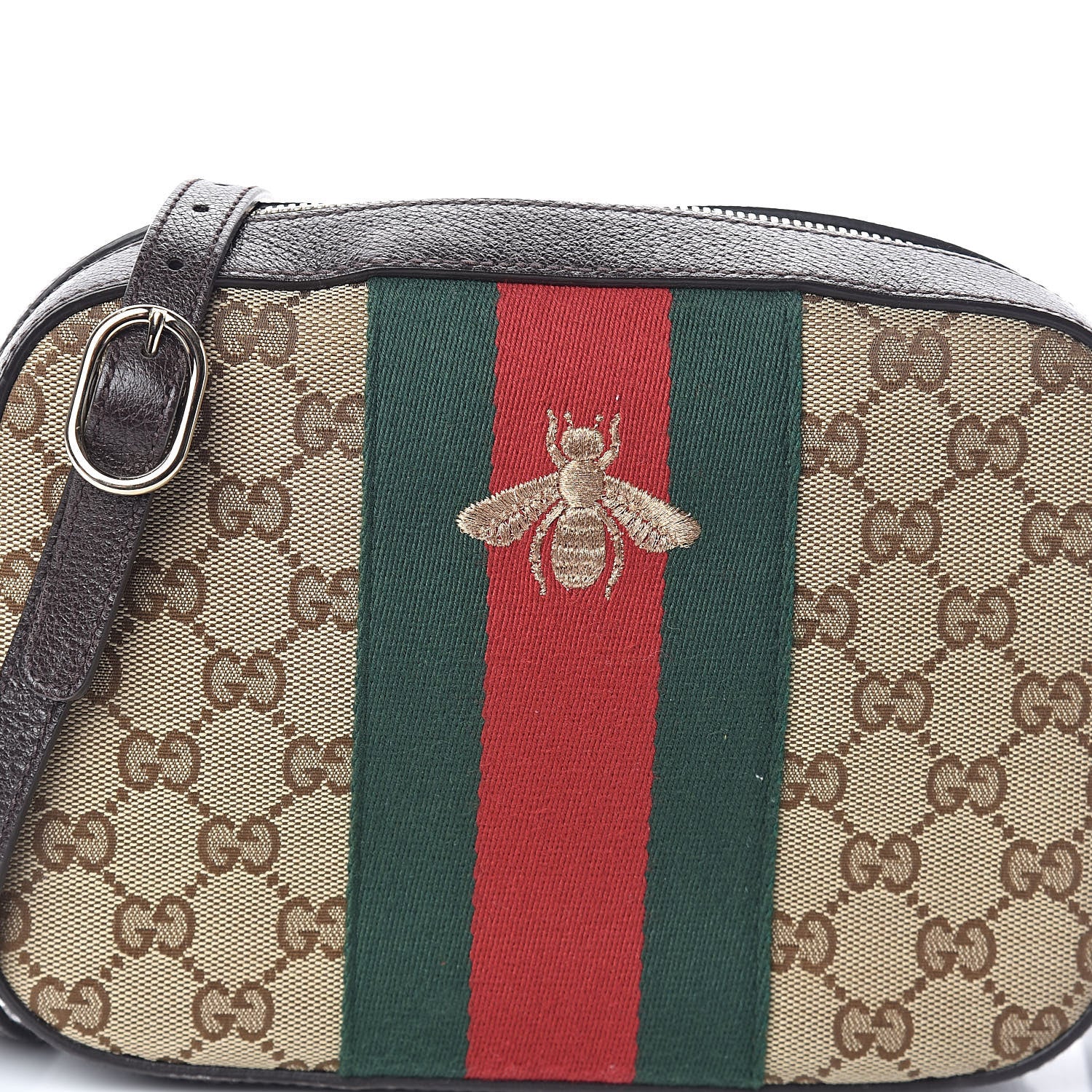 Gucci GG Supreme Monogram Web Small Webby Bee Shoulder Bag Dark Brown 7 of 9