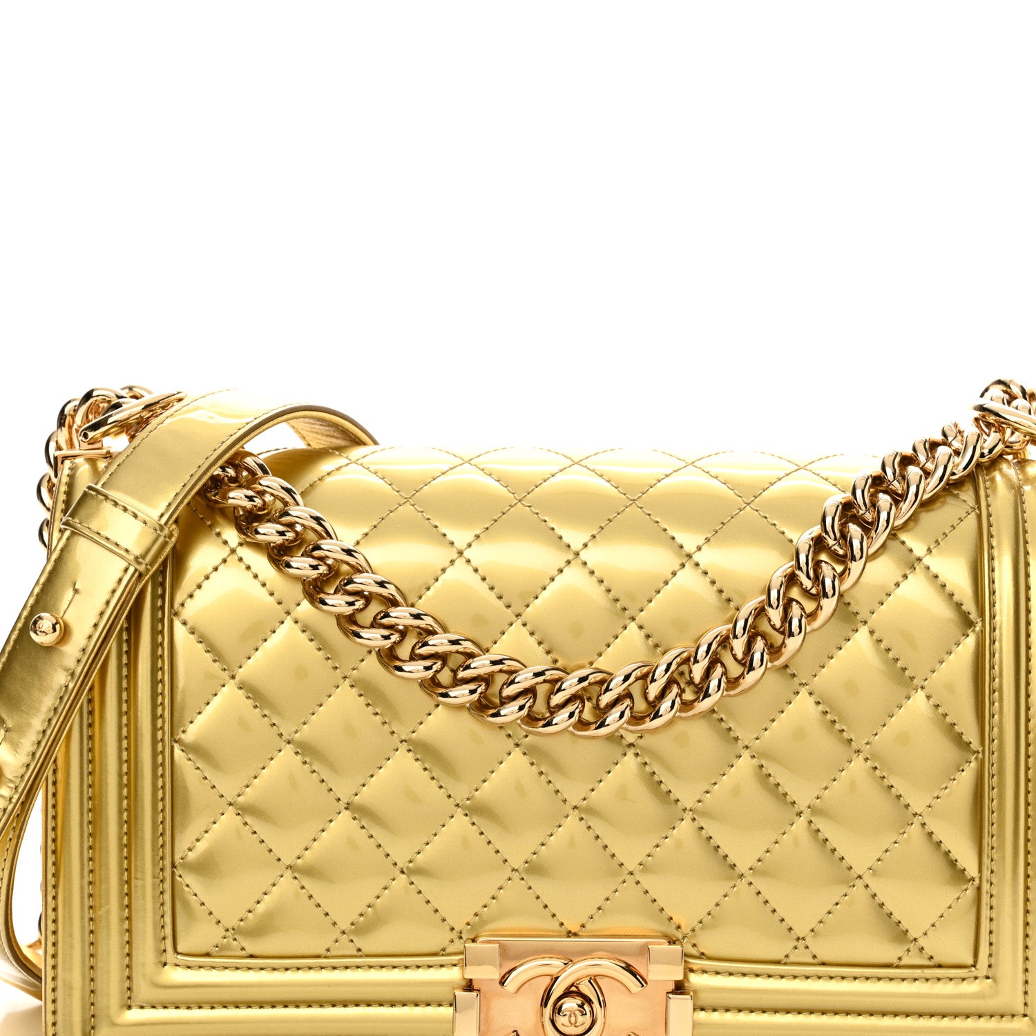 Chanel Metallic Patent Calfskin Quilted Medium Boy Flap Light Gold 8 of 15